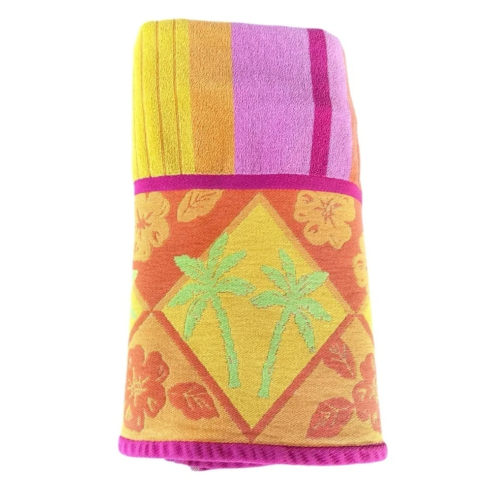 Y2K 100% Egyptian Cotton Oversized Beach Towel Colorful Palms Hibiscus 36x66